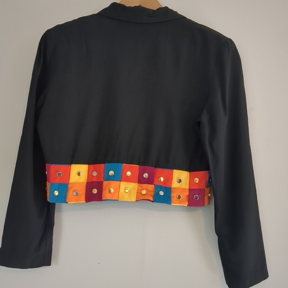 VTG Joseph Ribkoff Cropped Blazer 80s Colorful Embellished Women's SZ 12 Black - Picture 2 of 10
